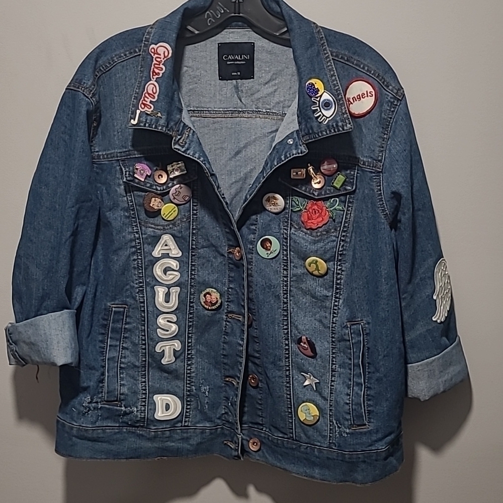 Cavalini sz 1X denim personalized jacket buttons Agust D